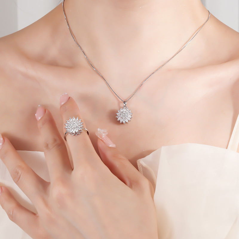 Micro-inlaid zircon flower fashion personality ring