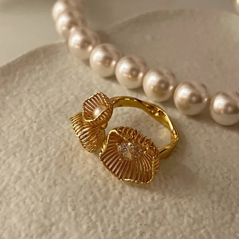 Gold Pearl Creative Design Ring