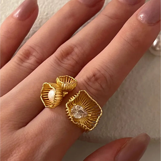 Gold Pearl Creative Design Ring